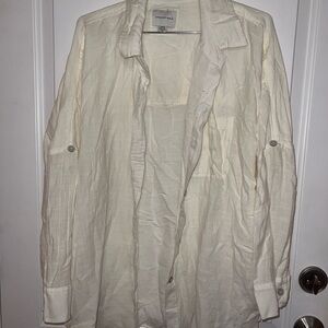 American Eagle Outfitters Women's Cream Button Down Shirt